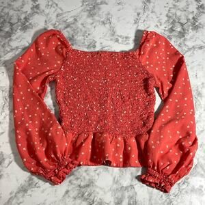 There Abouts Long Sleeve Coral with Tan Flowers Shirt Size 7/8